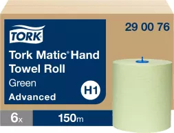 Ręcznik w rolce do dozownika Tork Matic, kolor zielony, zaawansowany, 150 m długości, opakowanie zawiera 6 rol. Model H1.