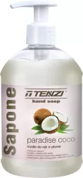 Mydło do mycia rąk Tenzi Sapone o zapachu kokosa, płynne, w butelce z pompką, o pojemności 500 ml.