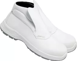 Buty robocze trzewiki S2 WSX5, białe, wykonane z trwałego materiału, posiadają podnosek dla ochrony palców. Model bez sznurowadeł, z wygodnym, jednolitym cholewką zabezpieczającą stopę.