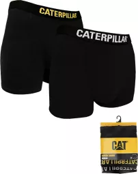 Zestaw dwóch czarnych męskich bokserek CATERPILLAR z elastycznym pasem w kolorze czarnym i żółtym, z napisem CATERPILLAR. Komfortowy, dopasowany krój. Opakowanie zawiera 2 sztuki.
