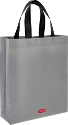 Torba na zakupy reklamowa wielorazowa o pojemności 10 l, model PLAIN, w kolorze szarym z czarnymi uchwytami. Wykonana z trwałego materiału, prosty design.