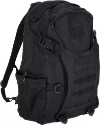 Plecak taktyczny Tactical Guard PACKRUN, czarny, z wieloma kieszeniami, wzmocniony. Posiada paski MOLLE, siatkową boczną kieszeń i regulowane szelki. Solidny design do zastosowań outdoorowych.