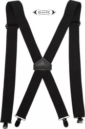 Szelki do spodni BRACES, długość 120 cm, wykonane z elastycznego materiału, w kolorze czarnym. Posiadają regulację długości oraz metalowe klipsy do mocowania.