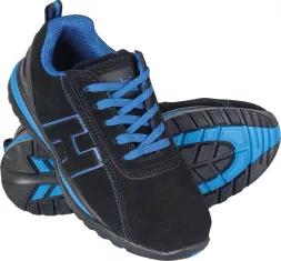 Buty robocze skórzane CHILE S1P z podnoskiem, czarno-niebieskie, z trwałą podeszwą antypoślizgową. Model bezpieczny, przeznaczony do pracy wymagającej ochrony stóp.