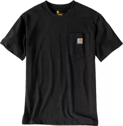 Czarny t-shirt męski z krótkim rękawem, wyposażony w kieszonkę na piersi z małym, kolorowym logo.