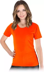 Damska sportowa koszulka T-shirt EVORA w intensywnym pomarańczowym kolorze, wykonana z lekkiego, oddychającego materiału, o klasycznym kroju i krótkich rękawach.