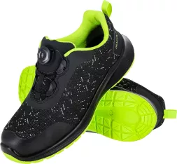 Buty robocze MATRIX S1PS męskie z podnoskiem z włókna szklanego i kompozytową wkładką, czarno-zielone, system szybkiego sznurowania, antypoślizgowa podeszwa.