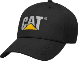 Czarna czapka z daszkiem CAT wykonana z materiału canvas, z wyhaftowanym logo CAT na froncie, dopasowana forma i klasyczny design.