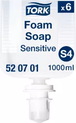 Mydło w pianie Tork Foam Soap Sensitive S4, bezzapachowe, premium, extra łagodne, pojemność 1000 ml, opakowanie 6 sztuk.