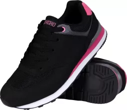 Damskie lekkie buty sportowe LADY w kolorze stalowym z czarnymi i różowymi akcentami. Podeszwa biała z czarnym spodem, cholewka przewiewna, sznurowane. Model wygodny do codziennego użytku.