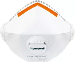Półmaska filtrująca Honeywell 4311, kolor biały, z pomarańczowymi paskami u góry. Posiada zaworek umieszczony centralnie. Na masce znajduje się logo marki.