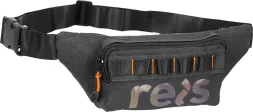 Czarna saszetka sportowa nerka WAISTBAG z kilkoma zamykanymi kieszeniami, wzmocniona, z regulowanym paskiem i wyrazistym napisem 