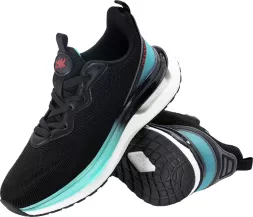 Sportowe buty męskie LIMBER, czarne z turkusowymi i białymi akcentami. Lekkie, z siateczkową cholewką, amortyzowaną podeszwą i systemem sznurowania dla wygody podczas treningu.