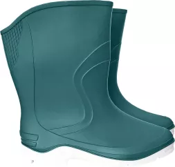 Damskie krótkie kalosze RAINBOW w zielonym kolorze, wykonane z gumy. Prosty design z delikatnym tłoczeniem na boku i w tylnej części cholewki. Idealne na deszczową pogodę.