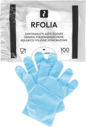 Rękawiczki jednorazowe foliowe FROLIA, 100 sztuk. Przeznaczone do ochrony rąk podczas różnych czynności. Kolor niebieski. Produkt do jednorazowego użytku.