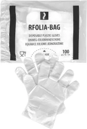 Rękawiczki jednorazowe foliowe FOLIA-BAG, 100 sztuk, przeznaczone do ochrony rąk. Transparentne, luźne, wygodne do użytku w sklepie i innych miejscach wymagających higieny.