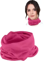 Różowy komin o długości 50 cm, wykonany z miękkiego, ciepłego materiału, idealny jako szalik lub apaszka na chłodne dni.