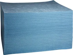 Sorbent olejowy polipropylenowy w formie mat, o rozmiarze 38x50 cm, w kolorze niebieskim. Służy do pochłaniania wycieków olejowych i chemicznych na sucho. Opakowanie zawiera 200 sztuk.