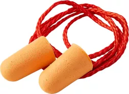 Zatyczki do uszu piankowe 3M OS 1101 LINE na czerwonym sznurku. Produkt służy do ochrony słuchu przed hałasem. Opakowanie zawiera 100 par wkładek przeciwhałasowych.
