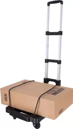 Składany wózek transportowy CART-125 do przewożenia ładunków do 125 kg. Wyposażony w teleskopową rączkę oraz pas mocujący ładunek. Przeznaczony do ułatwienia transportu po schodach.