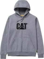 Męska, szara bluza z kapturem marki CAT, z dużą kieszenią kangurką i regulacją kaptura za pomocą sznurków. Na piersi umieszczono czarne logo CAT. Bluza ma ściągacze przy mankietach i u dołu.