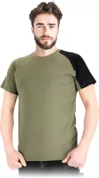 Zielony męski T-shirt TOLEDO z siateczki, z krótkim rękawem. Na jednym ramieniu czarny panel. Prosty krój.
