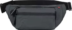 Szara saszetka nerka MINIBAG z trzema kieszeniami oraz otworem na słuchawki. Posiada regulowany pasek i zamki błyskawiczne.