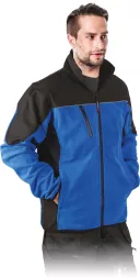 Męski polar roboczy POLAR-SHELL w kolorze niebiesko-czarnym, z zamkiem błyskawicznym i kieszeniami. Model wzmacniany softshell, wyposażony w odblaski dla lepszej widoczności.