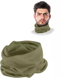 Komin khaki o długości 50 cm, wykonany z ciepłego materiału, idealny jako szalik lub apaszka do ochrony szyi przed zimnem.