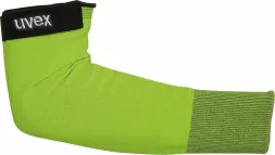 Zarękawki ochronne C500 Sleeve marki uvex, kolor jasnozielony, z ciemniejszym pasem u góry oraz wzmocnieniem w okolicy nadgarstka.