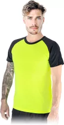 Męski T-shirt BILBAO w kolorze żółtym z czarnymi rękawami, wykonany z przewiewnej siateczki, idealny na aktywność fizyczną.
