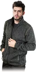 Bluza ochronna męska w kolorze ciemnoszarym, wykonana z grubego i wydaje się ciepłego materiału. Ma wysoki kołnierz, zamek błyskawiczny oraz ściągacze przy mankietach i na dole.