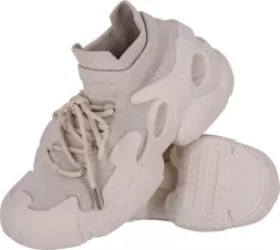 Beżowe męskie buty sportowe typu skarpeta DINSON, lekkie, z wysoką elastyczną cholewką i grubą podeszwą. Model treningowy z sznurowaniem dla lepszego dopasowania.