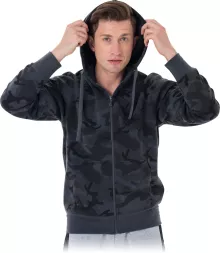 Męska bluza z kapturem i zamkiem, w kolorze moro urban. Dresowa, ochronna, z elastycznymi ściągaczami na rękawach i dole. Model SMOKER.