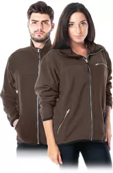 Polar roboczy ochronny HONEY w kolorze brązowym, zapinany na zamek błyskawiczny, z kieszeniami zamykanymi na zamek. Model unisex, wykonany z materiału zapewniającego komfort i ochronę podczas pracy.