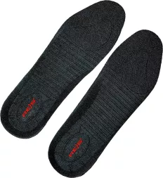 Piankowe wkładki do butów REIS INSOLE wykonane z tworzywa EVA, zapewniające wygodę i amortyzację podczas chodzenia. Czarny kolor z czerwonym logo.