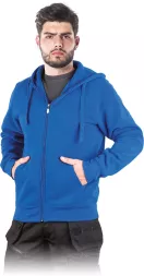 Niebieska męska bluza z kapturem, zapinana na zamek, z kieszeniami. Dresowy materiał, wygodna i praktyczna na co dzień. Model SMOKER.