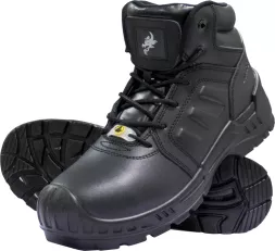 Buty robocze męskie TITAN-HARX, trzewiki wysokie z podnoskiem i wkładką S3 ESD. Wykonane z czarnej skóry, wytrzymała podeszwa z głębokim bieżnikiem, sznurowane, zapewniające ochronę i komfort pracy.