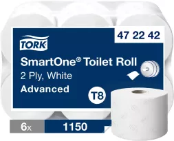 Papier toaletowy TORK SmartOne, biały, 2-warstwowy, do dozownika MINI Jumbo, 6 rolek, 1150 listków na rolkę.