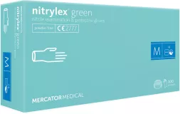 Rękawice nitrylowe, nitrylex® green, kolor miętowy. Rozmiar M, ilość w opakowaniu: 100 sztuk. Produkt Mercator Medical, oznaczenie CE 2777.