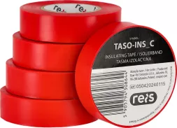Czerwona, samoprzylepna taśma izolacyjna Taso-Ins C, o szerokości 19 mm i długości 20 m, marki Reis. Przeznaczona do izolacji elektrycznej.