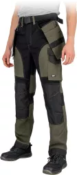 Męskie spodnie robocze do pasa Tactical Guard TERRA w kolorach czarnym i oliwkowym, z wieloma kieszeniami, wzmocnieniami na kolanach i ergonomicznie dopasowanym krojem.