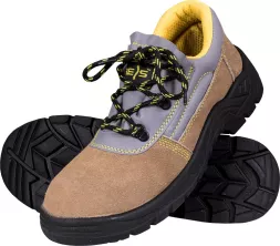 Buty robocze zamszowe YESSUN OB z podnoskiem, model YESSUN-P-S1. Podeszwa antypoślizgowa, sznurowane, wnętrze wyściełane na żółto. Przeznaczone do pracy, zapewniają ochronę stóp.