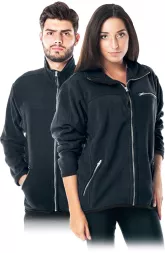 Granatowy polar roboczy ochronny HONEY, zapinany na zamek, z długim rękawem i kieszeniami na zamek. Model unisex.