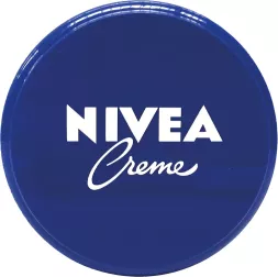 Niebieskie opakowanie kremu do rąk NIVEA Creme, okrągłe, z białym napisem na wierzchu.