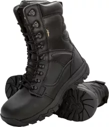 Buty taktyczne trzewiki męskie PATROL z podnoskiem, model SB. Wykonane z czarnej, wytrzymałej skóry z wysoką cholewką, solidna podeszwa z głębokim bieżnikiem, zamknięcie na sznurowadła, wodoodporne.