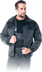 Bluza robocza katana ochronna Multi Master w kolorze stalowym, męska, z licznymi kieszeniami i wzmocnieniami na łokciach oraz ramionach, zapinana na guziki.