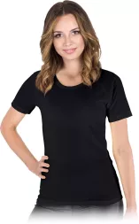 Damski czarny T-shirt sportowy EVORA z krótkim rękawem, wykonany z lekkiego materiału, klasyczny krój.