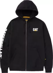 Czarna, męska bluza z kapturem i suwakiem, kieszenią typu kangurka. Na piersi logo CAT, na rękawie napis CATERPILLAR. Gruby materiał, ściągacze przy mankietach i u dołu.