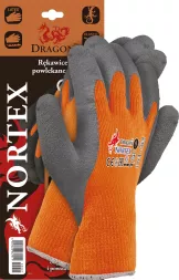 Rękawice robocze zimowe ocieplane NORTEX, powlekane lateksem, zapewniają ochronę i izolację termiczną. Przeznaczone do pracy w niskich temperaturach. Model z serii Dragon.